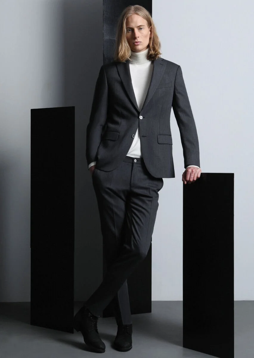Hard Coal Micro Modern Fit Wool Blended Suit - 2