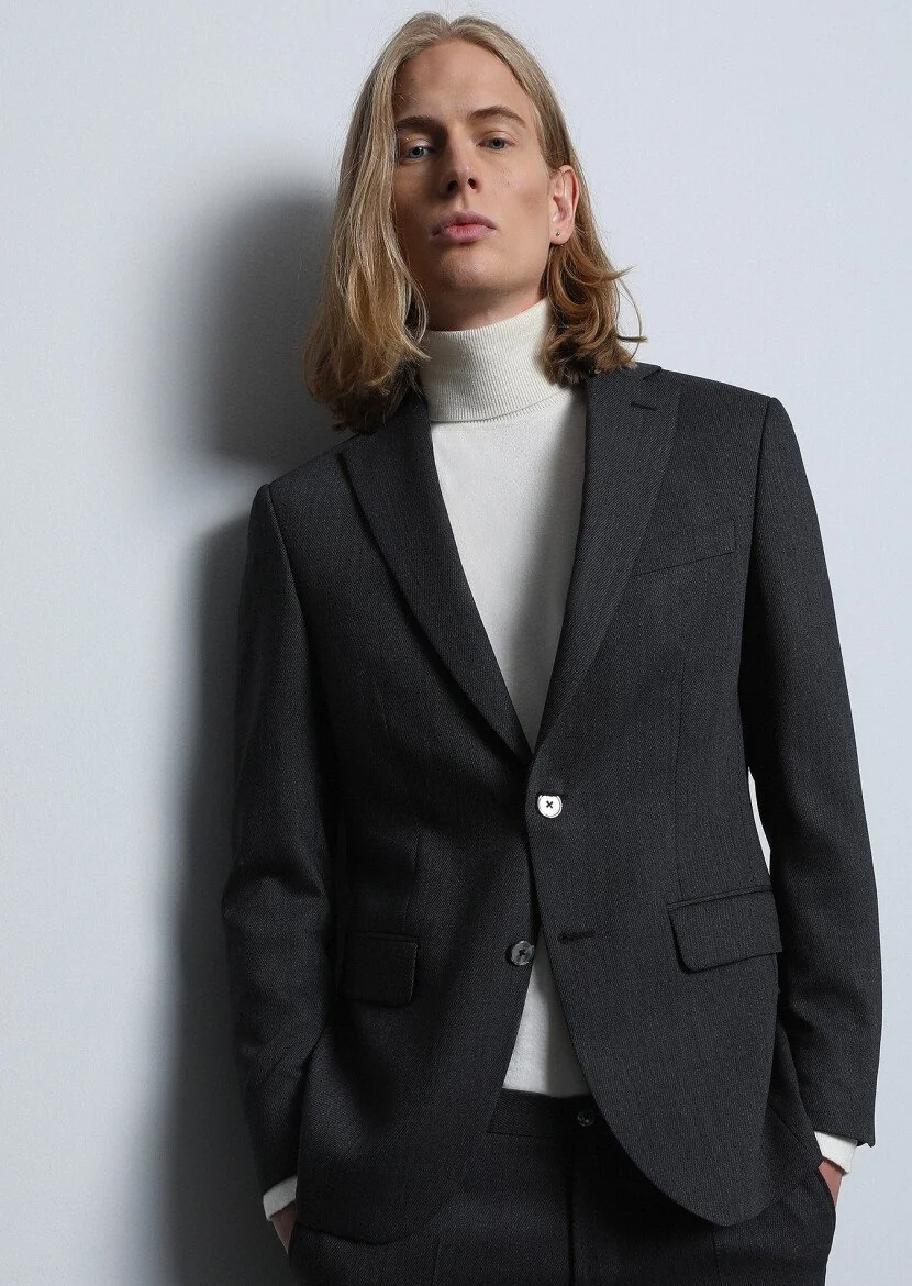 Hard Coal Micro Modern Fit Wool Blended Suit - 3