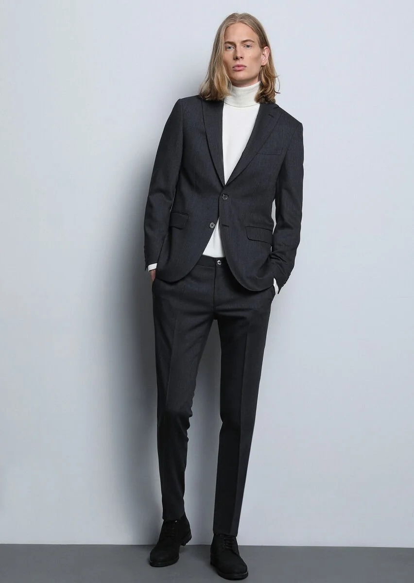 Hard Coal Micro Modern Fit Wool Blended Suit - 4