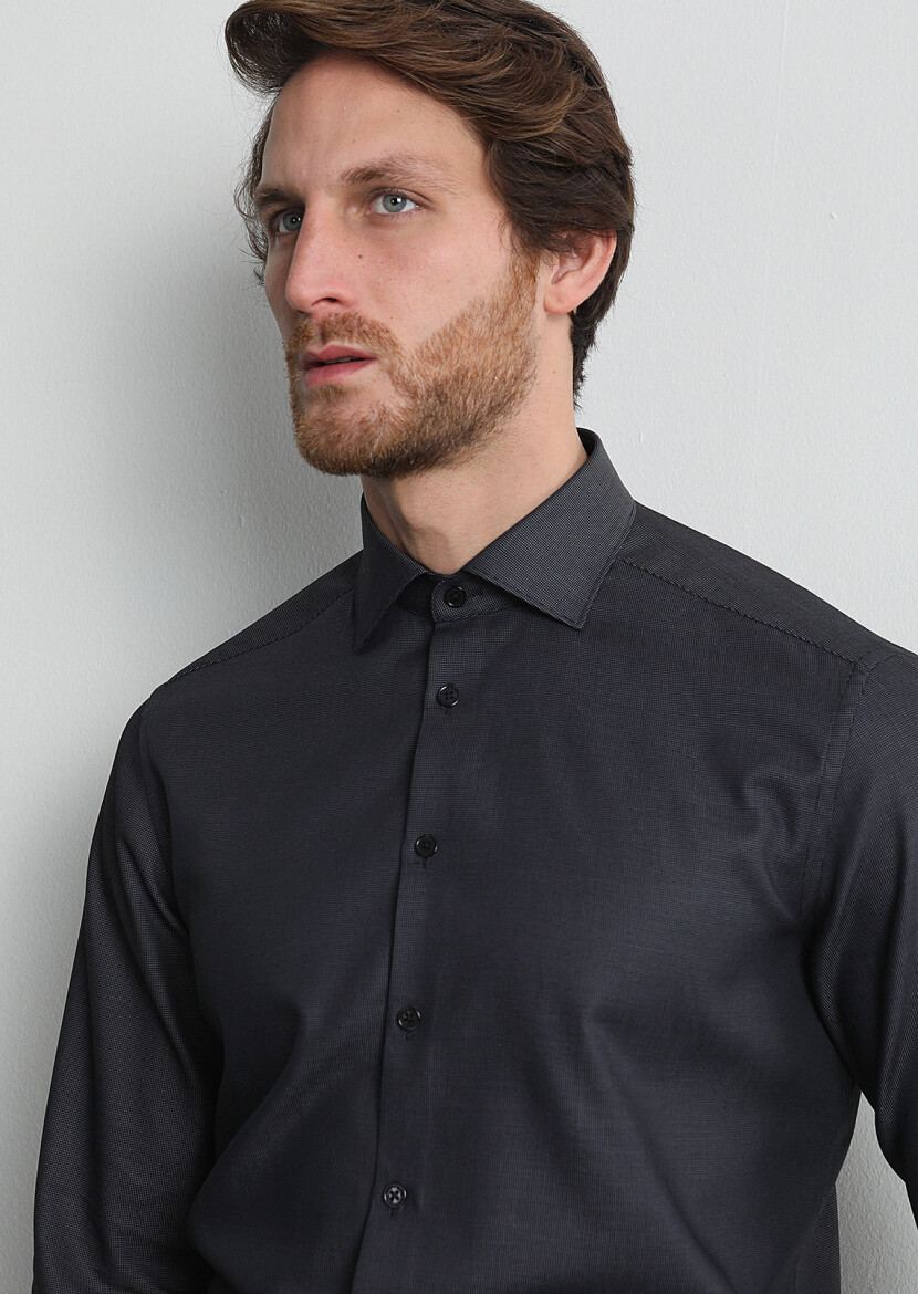 Hard Coal Micro Regular Fit Long Weaving Classical 100% Cotton Shirt - 2