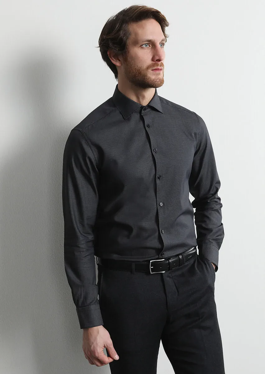 Hard Coal Micro Regular Fit Weaving Classical 100% Cotton Shirt - 1