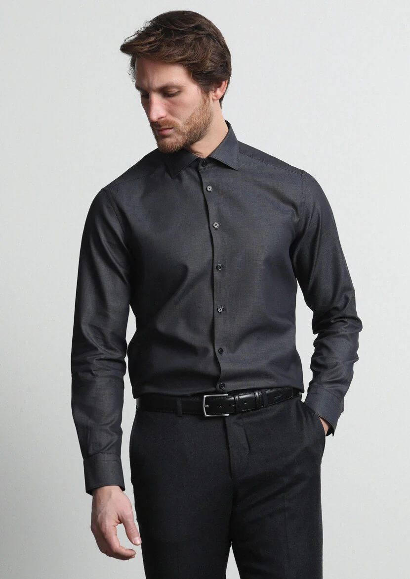 Hard Coal Micro Regular Fit Weaving Classical 100% Cotton Shirt - 3