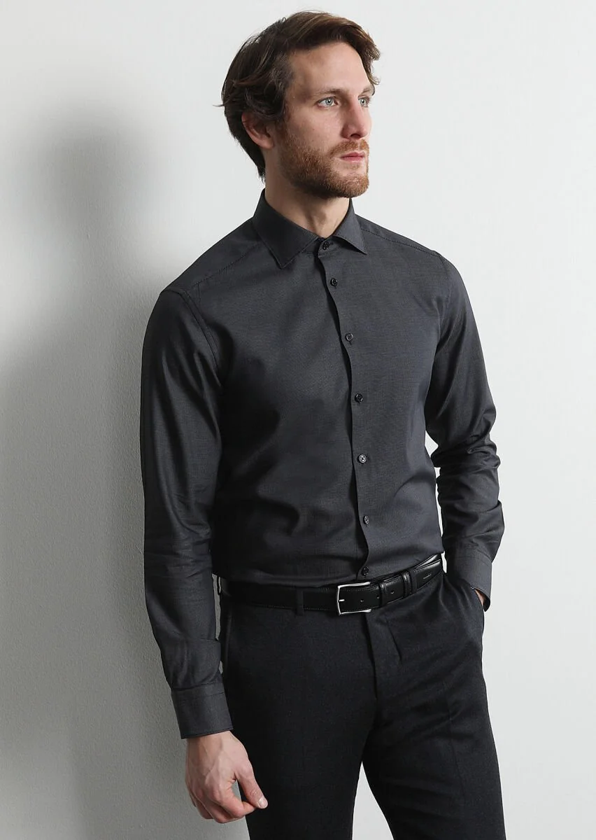 Hard Coal Micro Weaving Classical 100% Cotton Shirt - 1