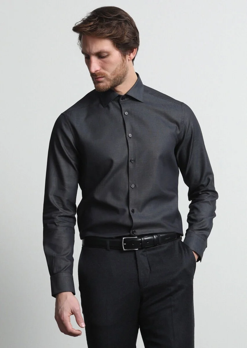 Hard Coal Micro Weaving Classical 100% Cotton Shirt - 3