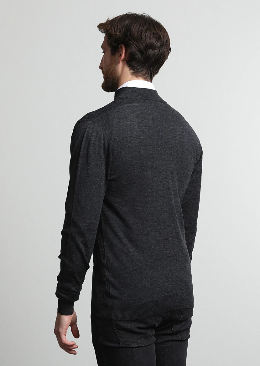 Hard Coal Mock-Turtleneck Jacquard 100% Wool Cardigan - 4