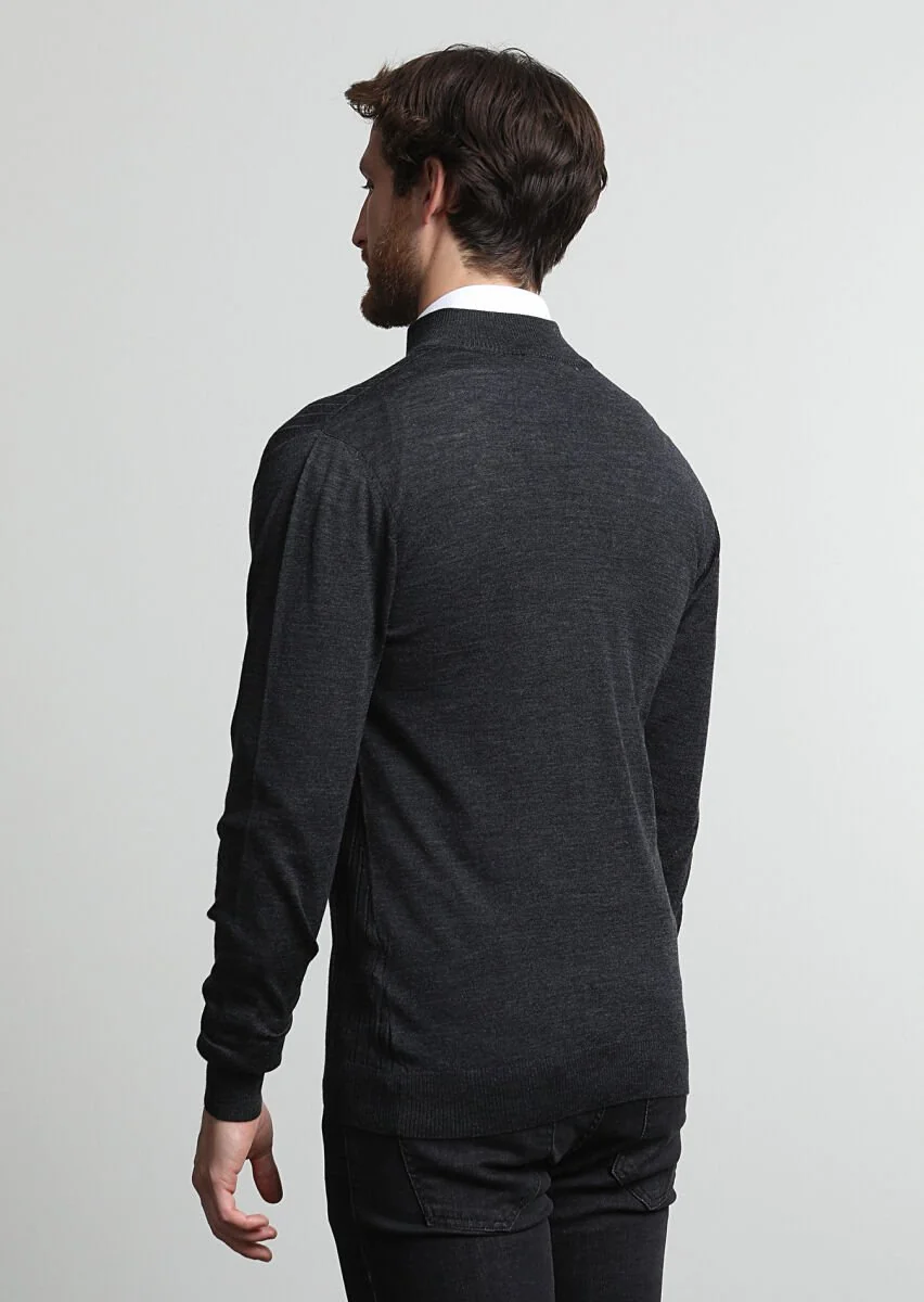 Hard Coal Mock-Turtleneck Jacquard 100% Wool Cardigan - 4