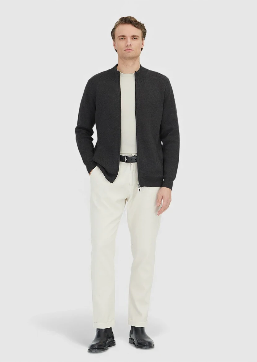 Hard Coal Mock-Turtleneck Plain Knitting Cotton Blended Cardigan - RAMSEY