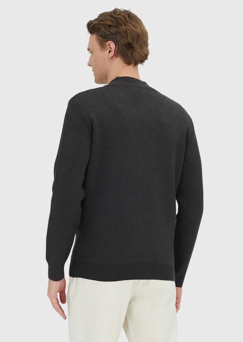 Hard Coal Mock-Turtleneck Plain Knitting Cotton Blended Cardigan - 7