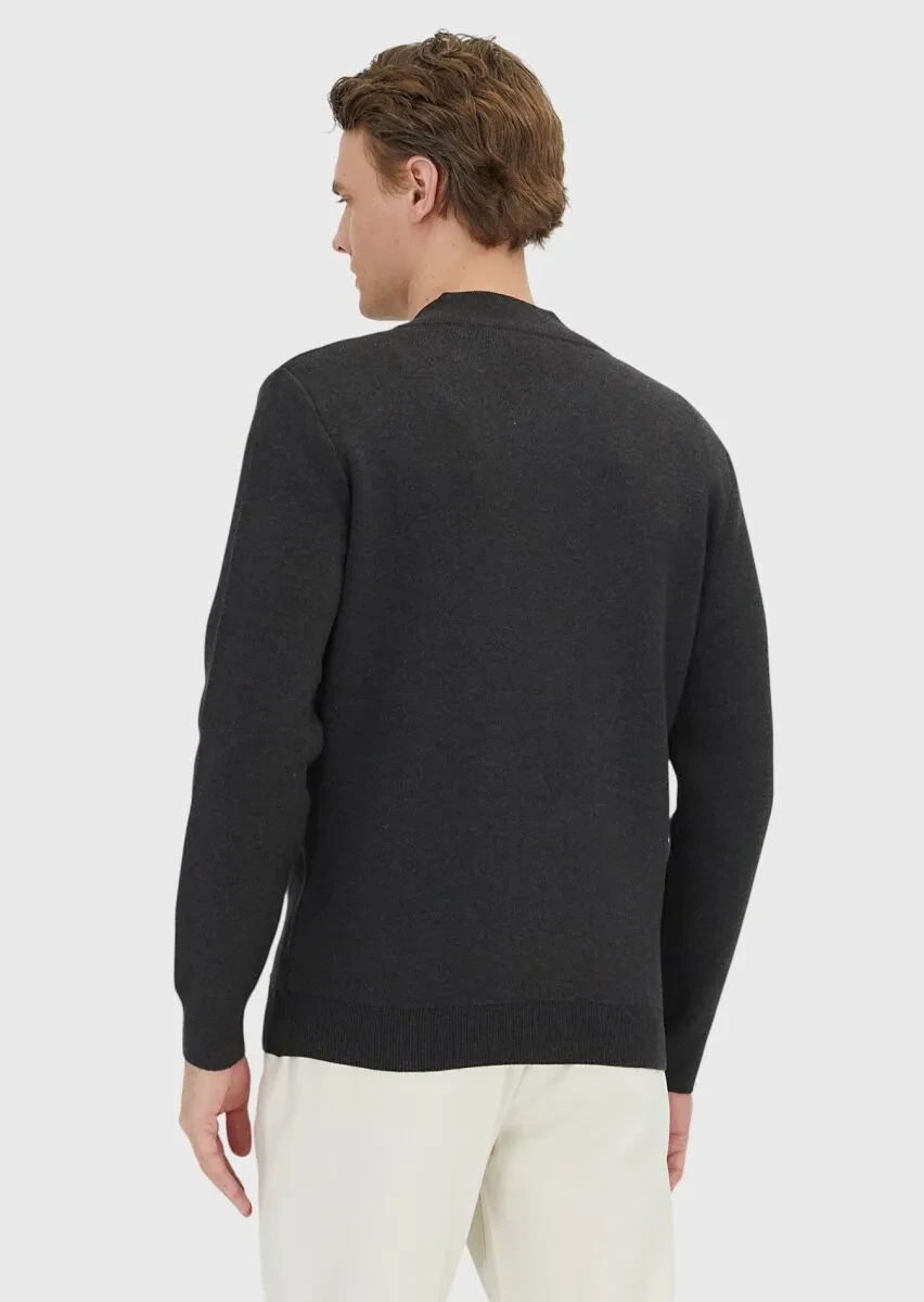 Hard Coal Mock-Turtleneck Plain Knitting Cotton Blended Cardigan - 7