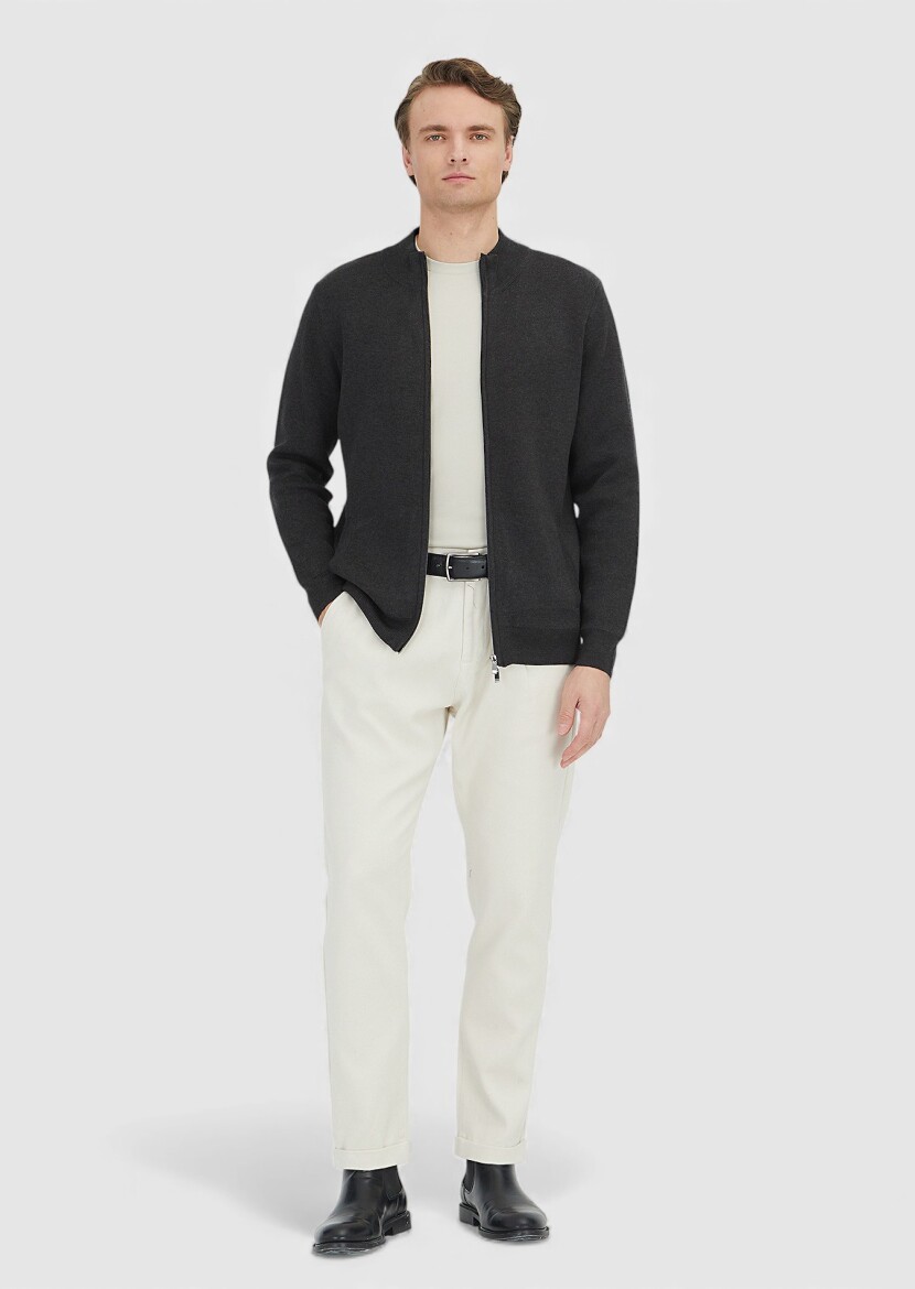 Hard Coal Mock-Turtleneck Plain Knitting Cotton Blended Cardigan 