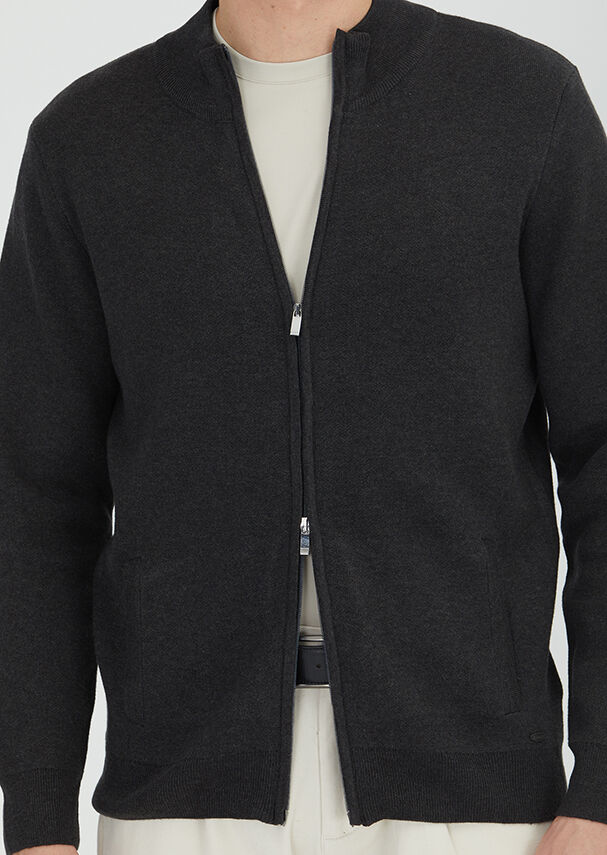 Hard Coal Mock-Turtleneck Plain Knitting Cotton Blended Cardigan - 3