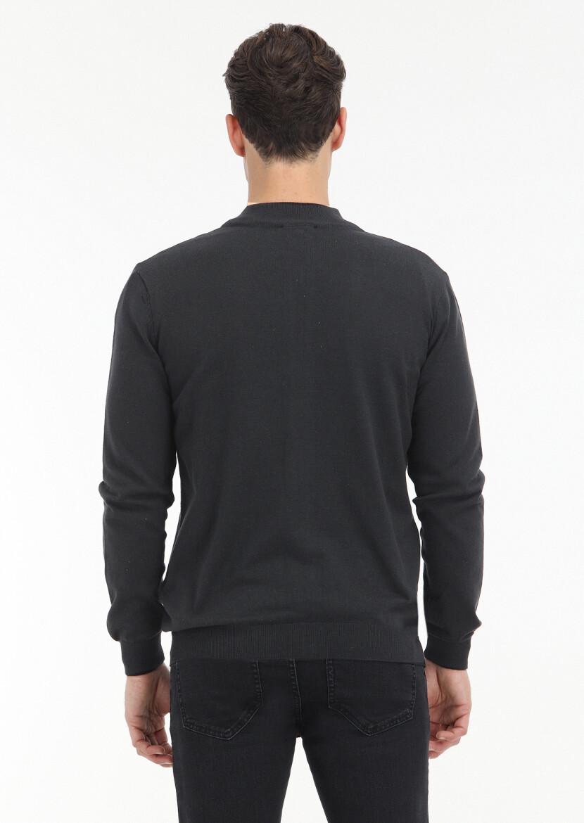 Hard Coal Mock-Turtleneck Plain Knitting Wool Blended Cardigan - 6