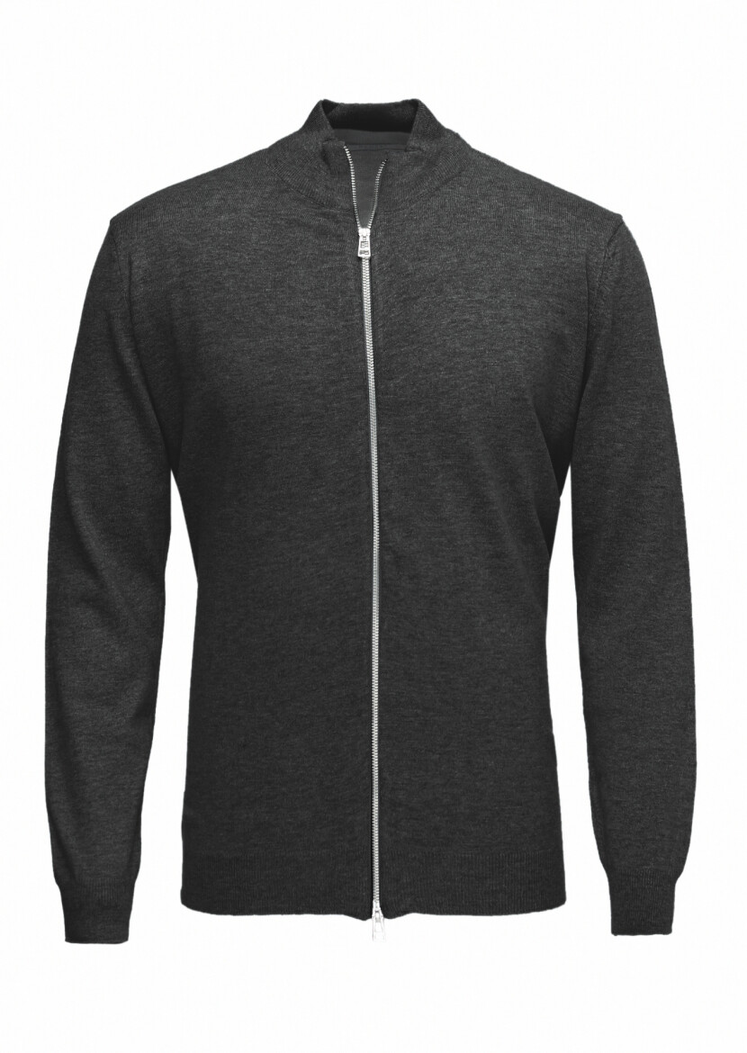 Hard Coal Mock-Turtleneck Plain Knitting Wool Blended Cardigan - 7