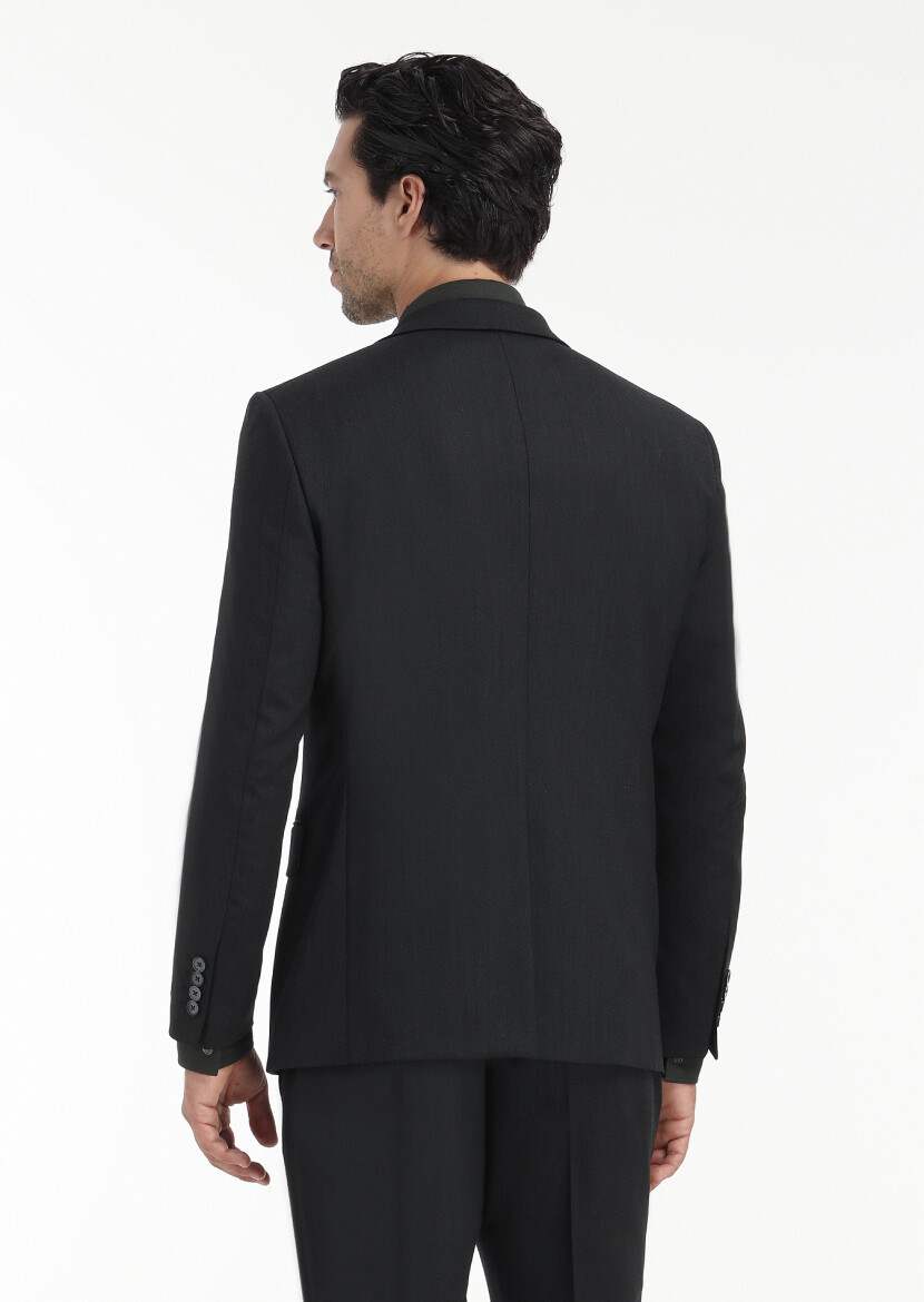 Hard Coal Patterned Modern Fit Wool Blended Suit - 6