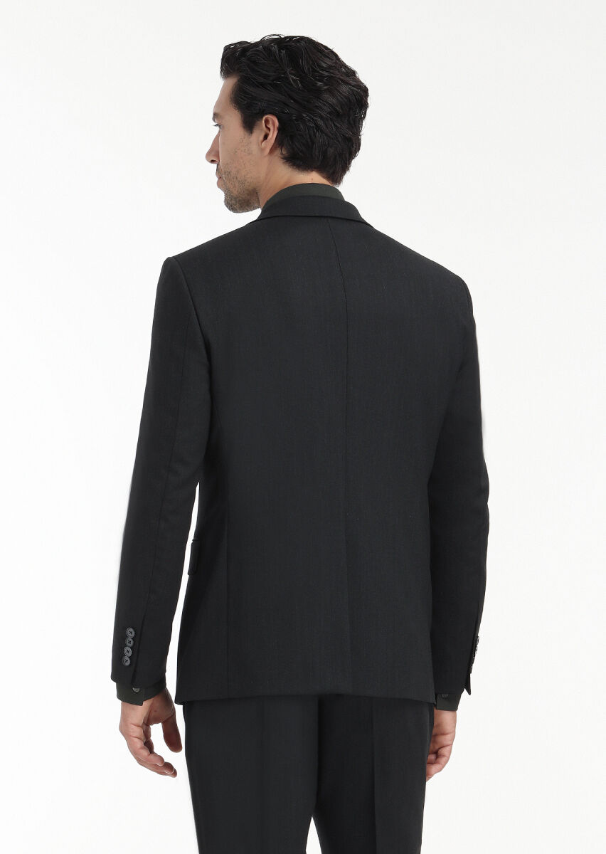 Hard Coal Patterned Modern Fit Wool Blended Suit - 6