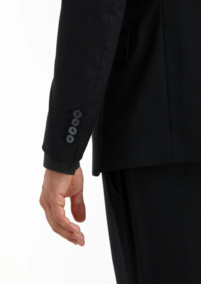 Hard Coal Patterned Modern Fit Wool Blended Suit - 4
