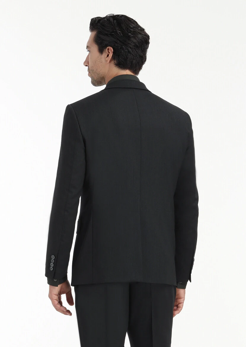 Hard Coal Patterned Modern Fit Wool Blended Suit - 6