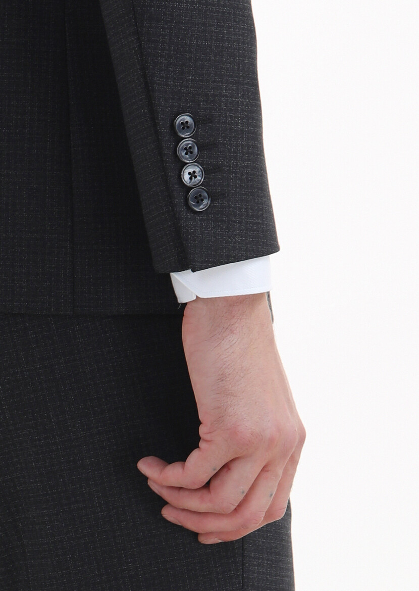 Hard Coal Patterned Modern Fit Wool Blended Suit - 4