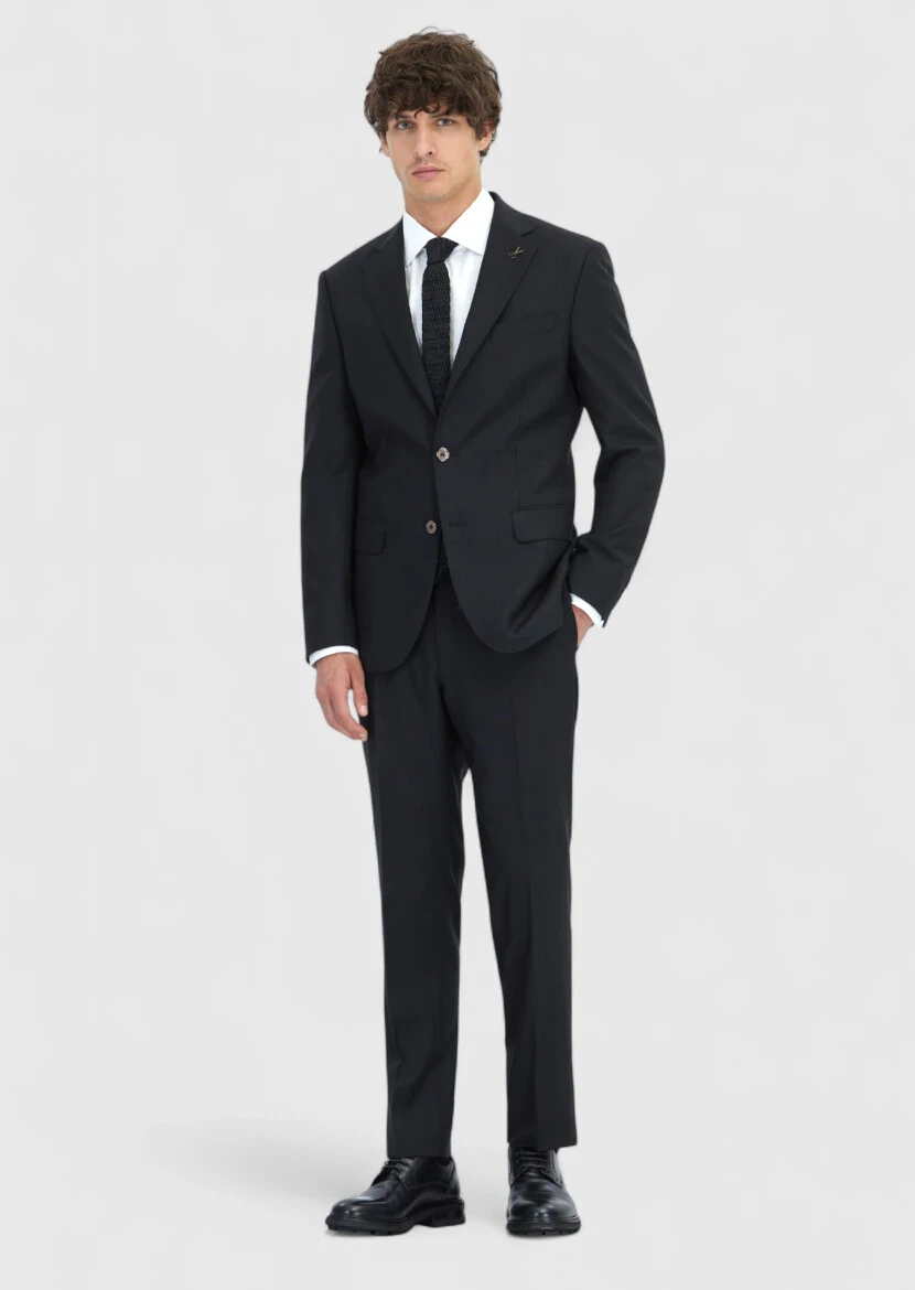 Hard Coal Patterned Modern Fit Wool Blended Suit - RAMSEY