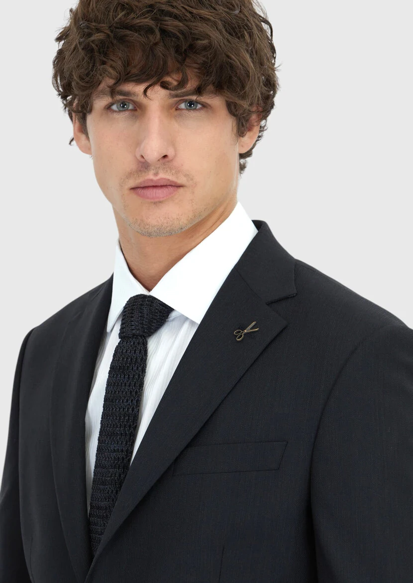 Hard Coal Patterned Modern Fit Wool Blended Suit - 4