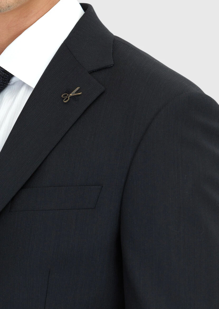 Hard Coal Patterned Modern Fit Wool Blended Suit - 5