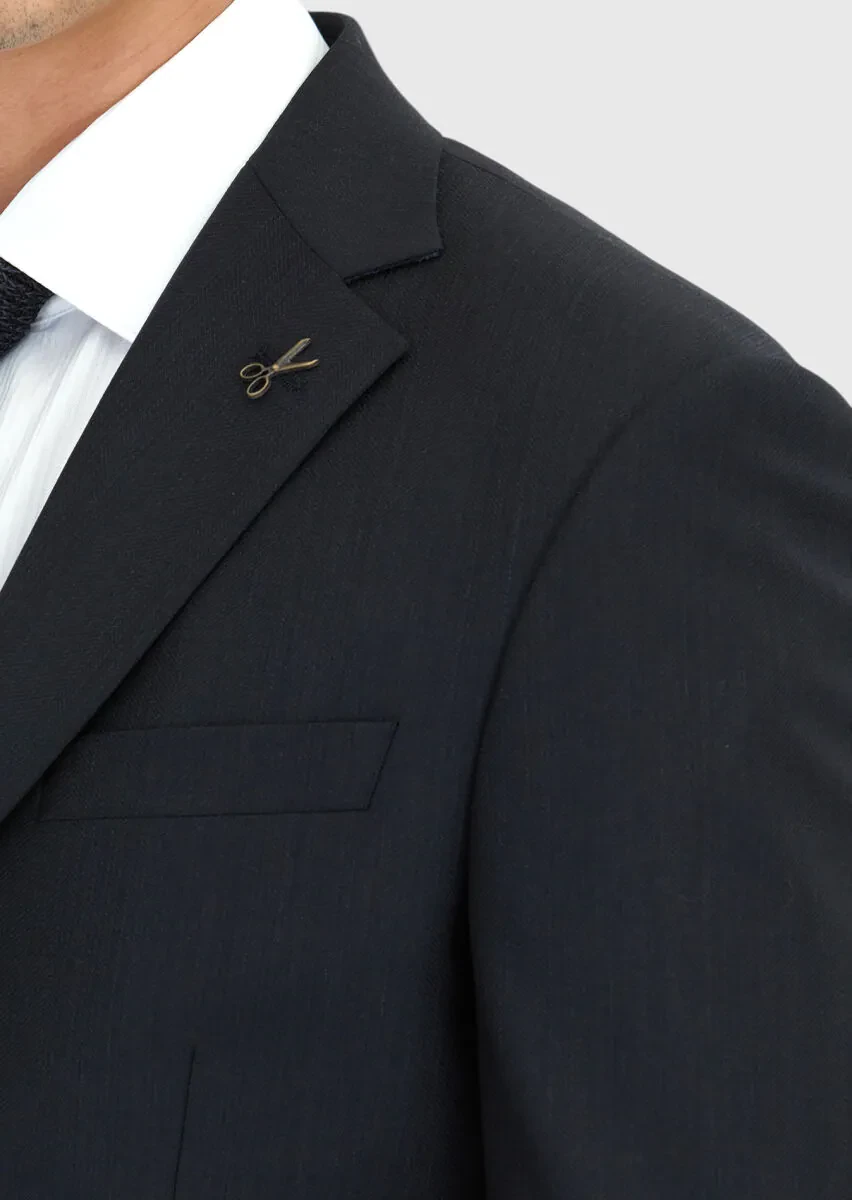 Hard Coal Patterned Modern Fit Wool Blended Suit - 5