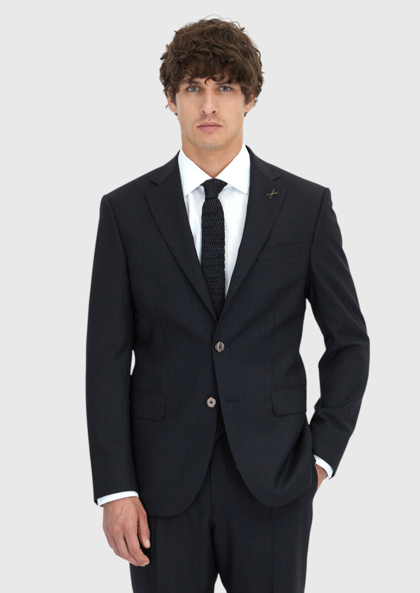 Hard Coal Patterned Modern Fit Wool Blended Suit - RAMSEY