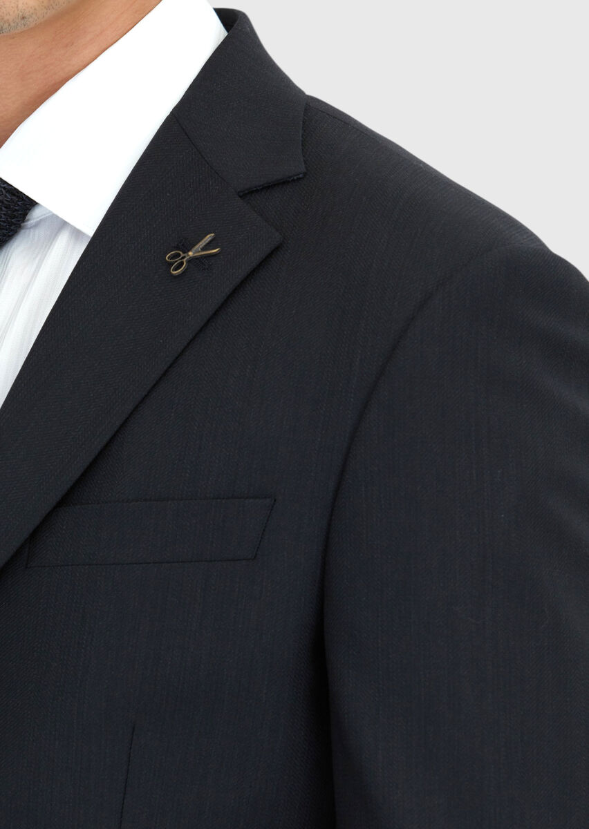 Hard Coal Patterned Modern Fit Wool Blended Suit - 5