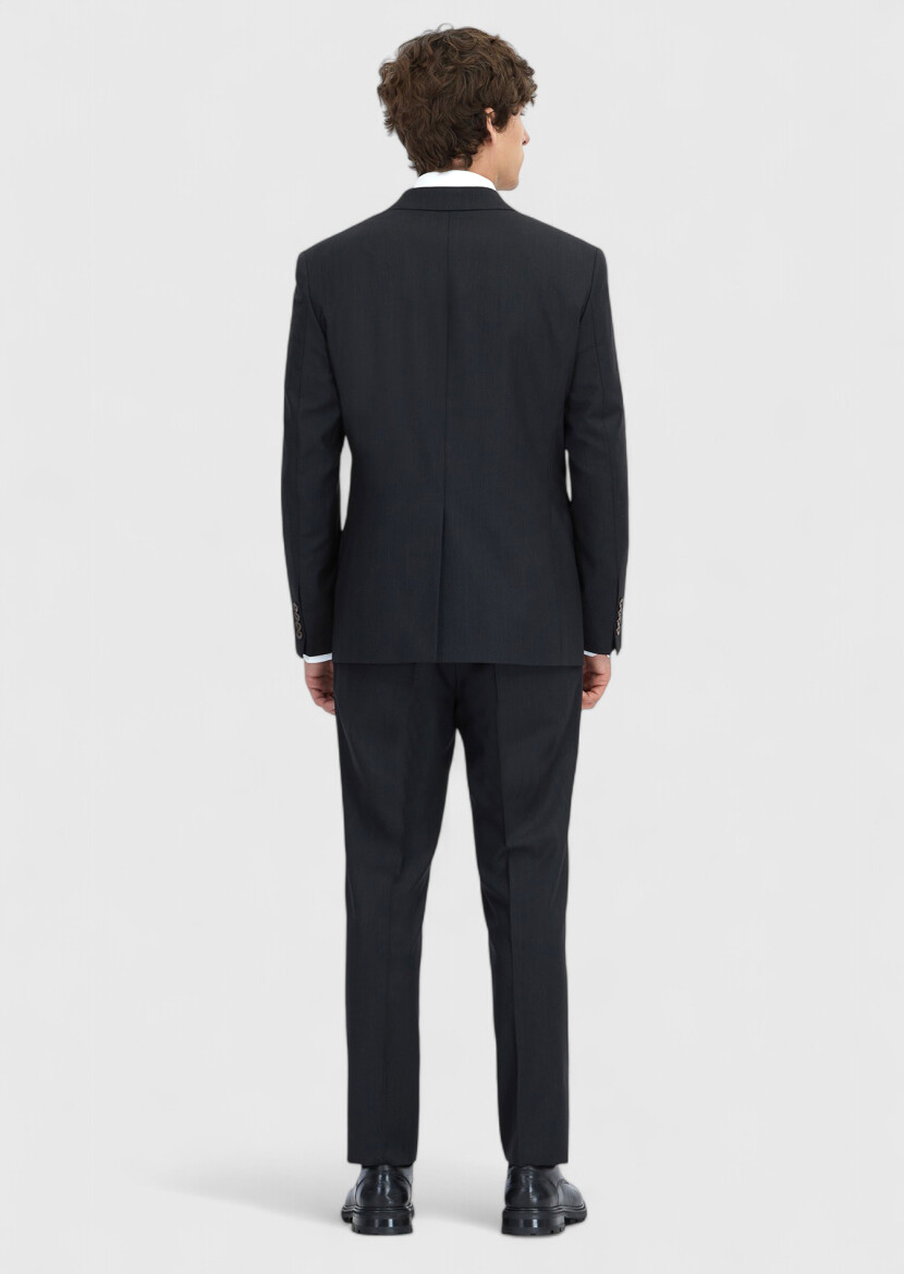 Hard Coal Patterned Modern Fit Wool Blended Suit - 7