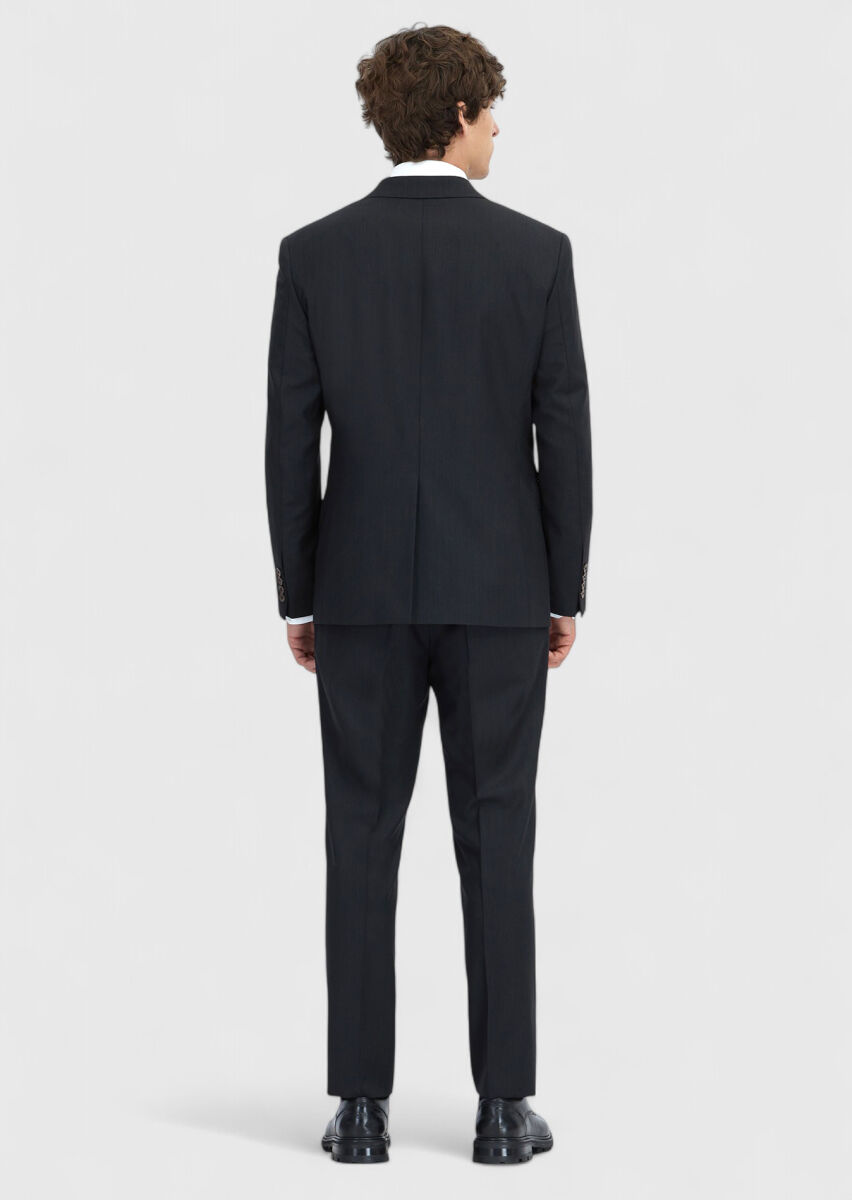 Hard Coal Patterned Modern Fit Wool Blended Suit - 7