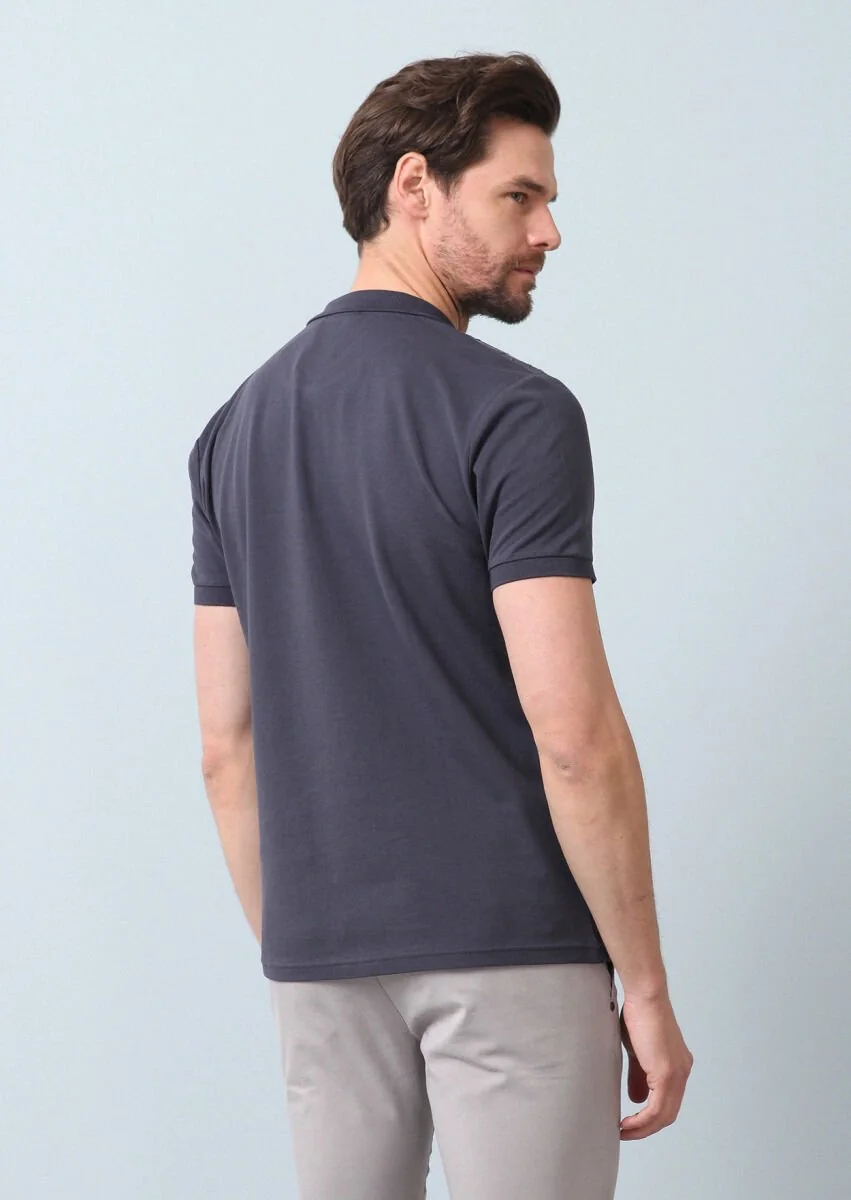 Hard Coal Patterned Polo Neck 100% Cotton T-Shirt - 7