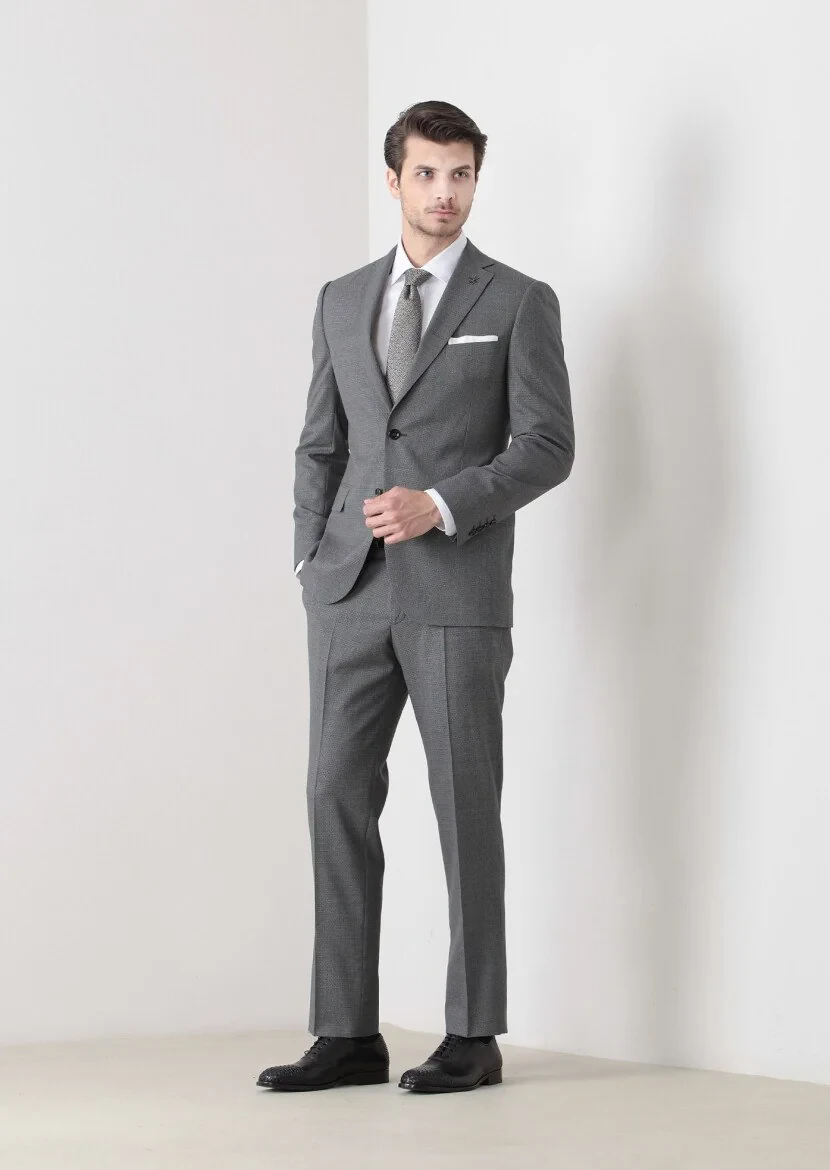 Hard Coal Patterned Regular Fit 100% Wool Suit - 1