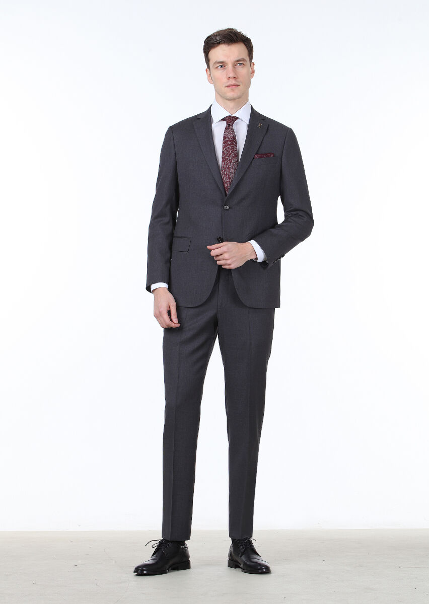 Hard Coal Patterned Regular Fit 100% Wool Suit - 1