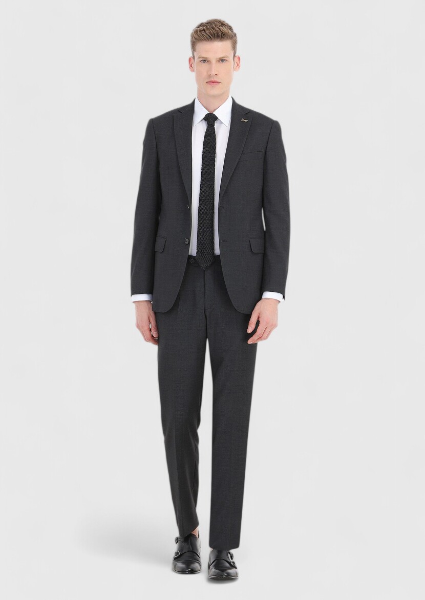 Hard Coal Patterned Regular Fit 100% Wool Suit - 1