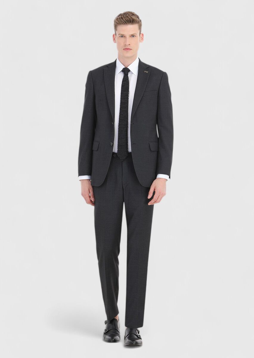 Hard Coal Patterned Regular Fit 100% Wool Suit - 1