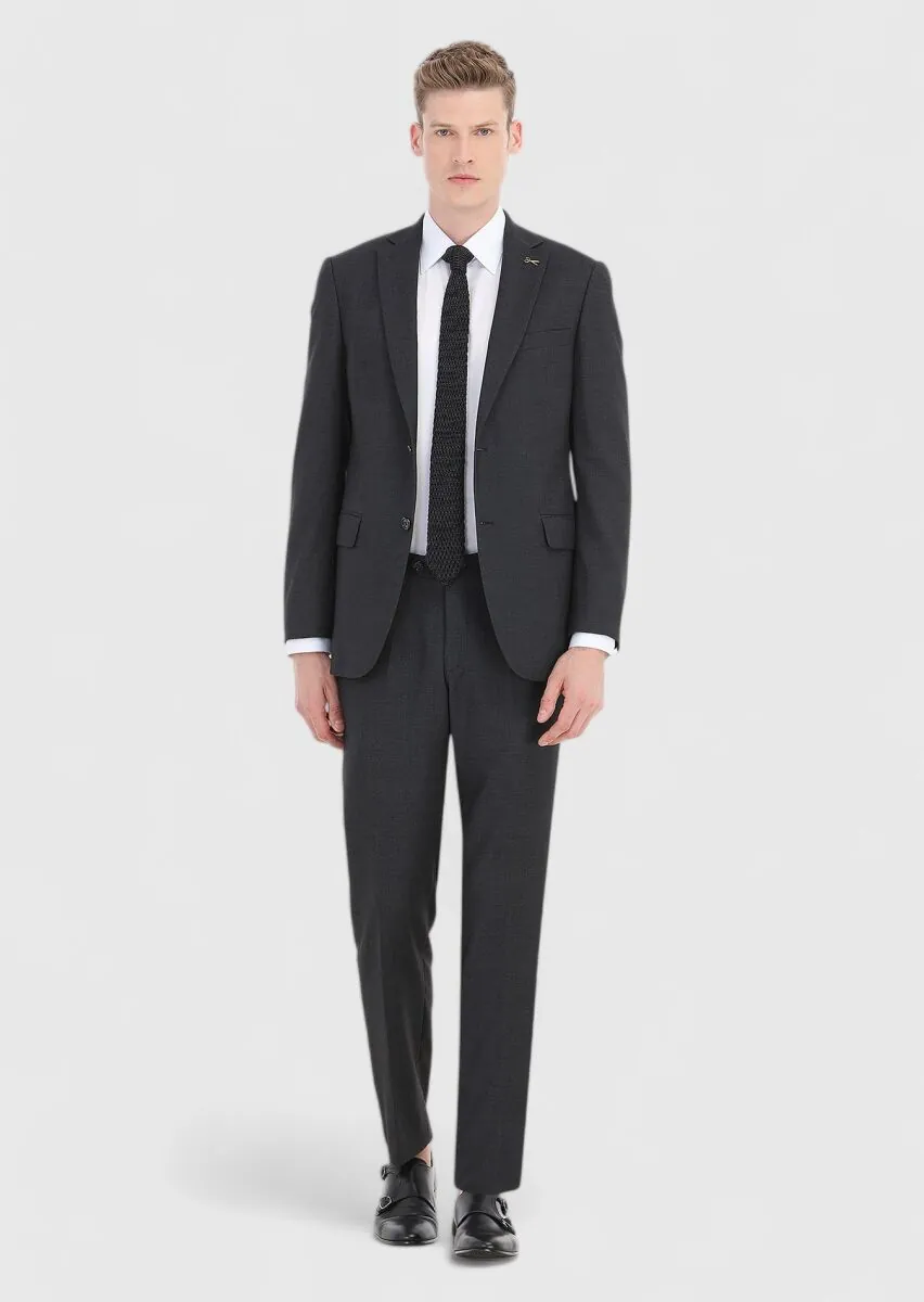 Hard Coal Patterned Regular Fit 100% Wool Suit - 1