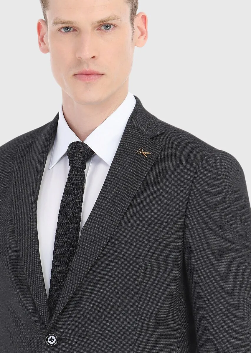 Hard Coal Patterned Regular Fit 100% Wool Suit - 3