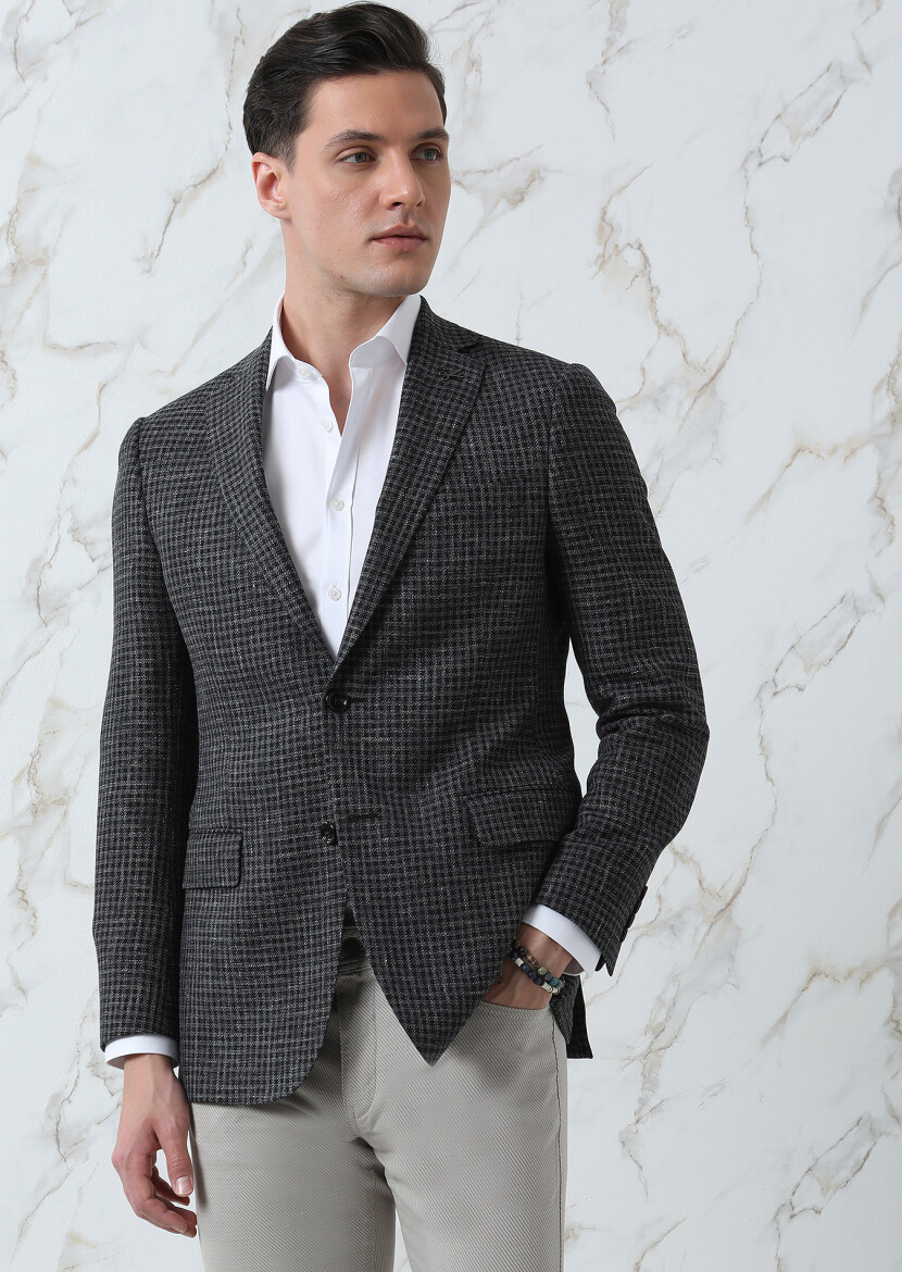 Hard Coal Patterned Regular Fit Silk Blended Jacket - 2