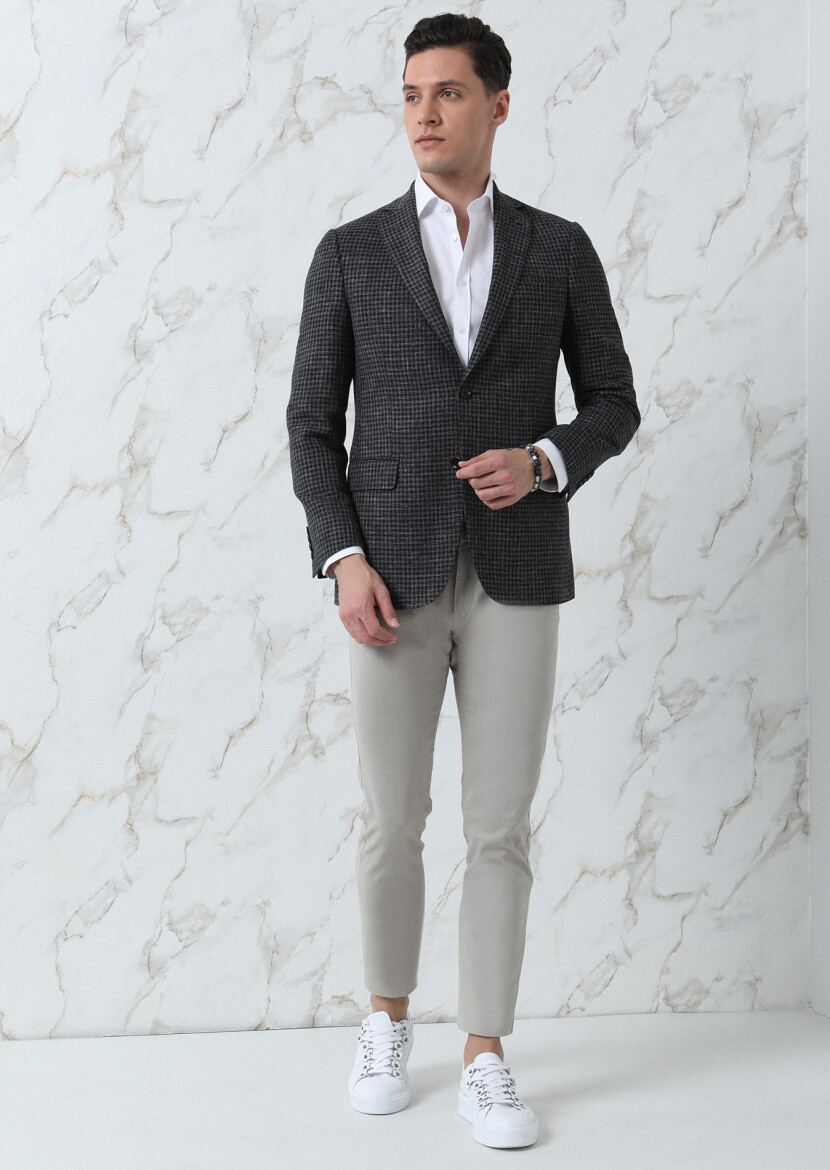 Hard Coal Patterned Regular Fit Silk Blended Jacket - 4