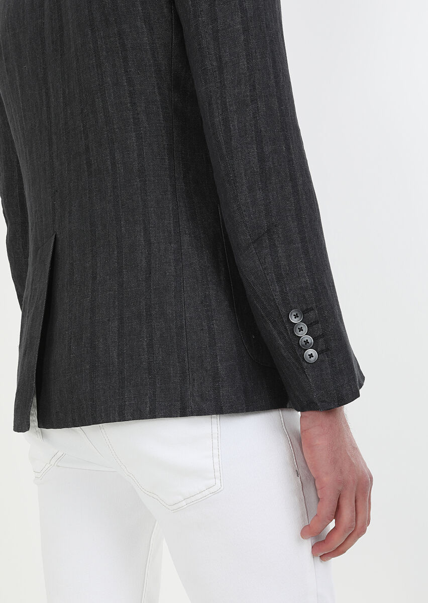 Hard Coal Patterned Shirt Shoulder Slim Fit 100% Linen Jacket - 5