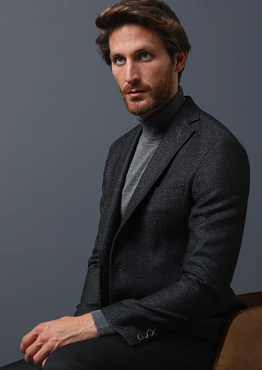 Hard Coal Patterned Shirt Shoulder Slim Fit Wool Blended Jacket - 1