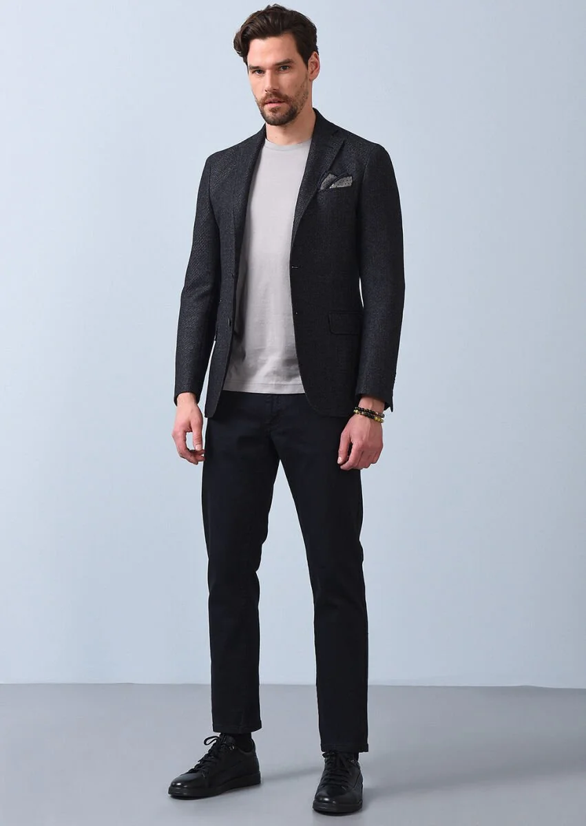 Hard Coal Patterned Shirt Shoulder Slim Fit Wool Blended Jacket - 2