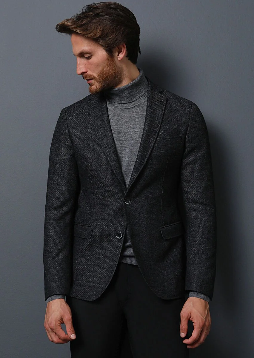 Hard Coal Patterned Shirt Shoulder Slim Fit Wool Blended Jacket - 3
