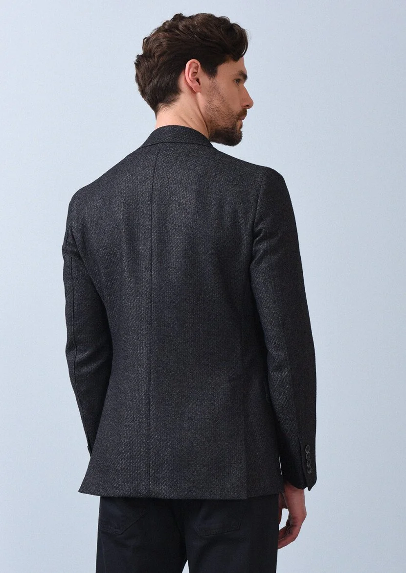 Hard Coal Patterned Shirt Shoulder Slim Fit Wool Blended Jacket - 5