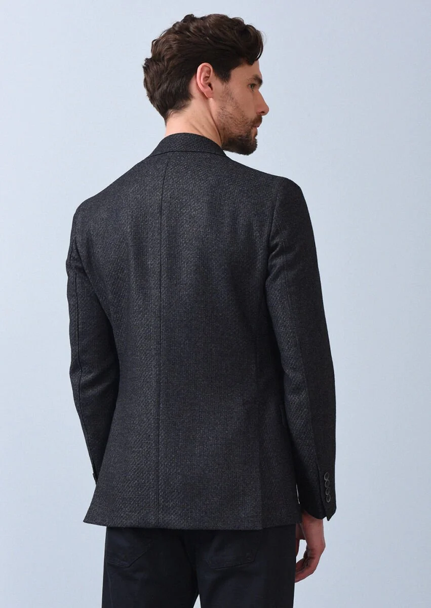 Hard Coal Patterned Shirt Shoulder Slim Fit Wool Blended Jacket - 5