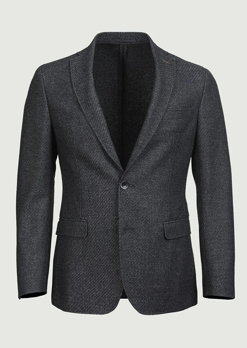 Hard Coal Patterned Shirt Shoulder Slim Fit Wool Blended Jacket - 6