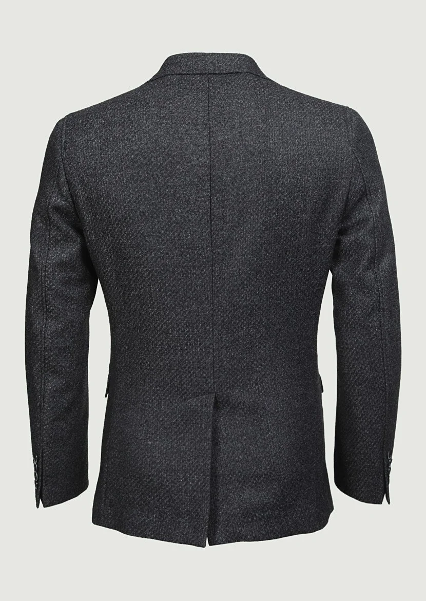 Hard Coal Patterned Shirt Shoulder Slim Fit Wool Blended Jacket - 7