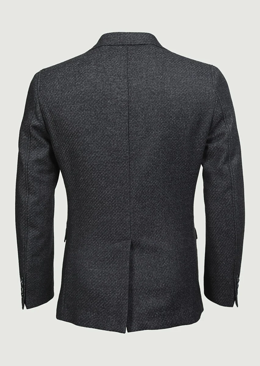 Hard Coal Patterned Shirt Shoulder Slim Fit Wool Blended Jacket - 7
