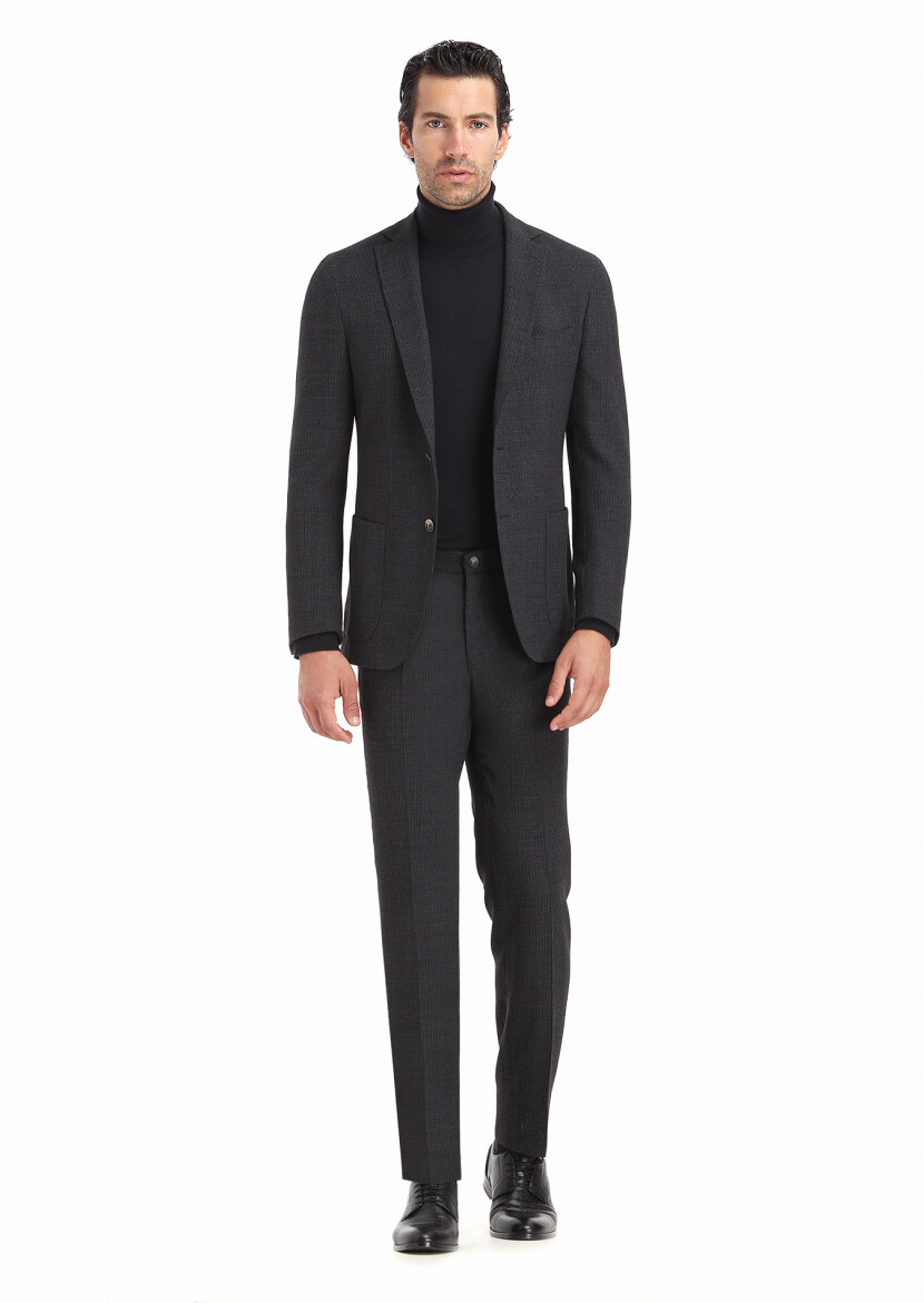 Hard Coal Patterned Shirt Shoulder Slim Fit Wool Blended Suit - 1