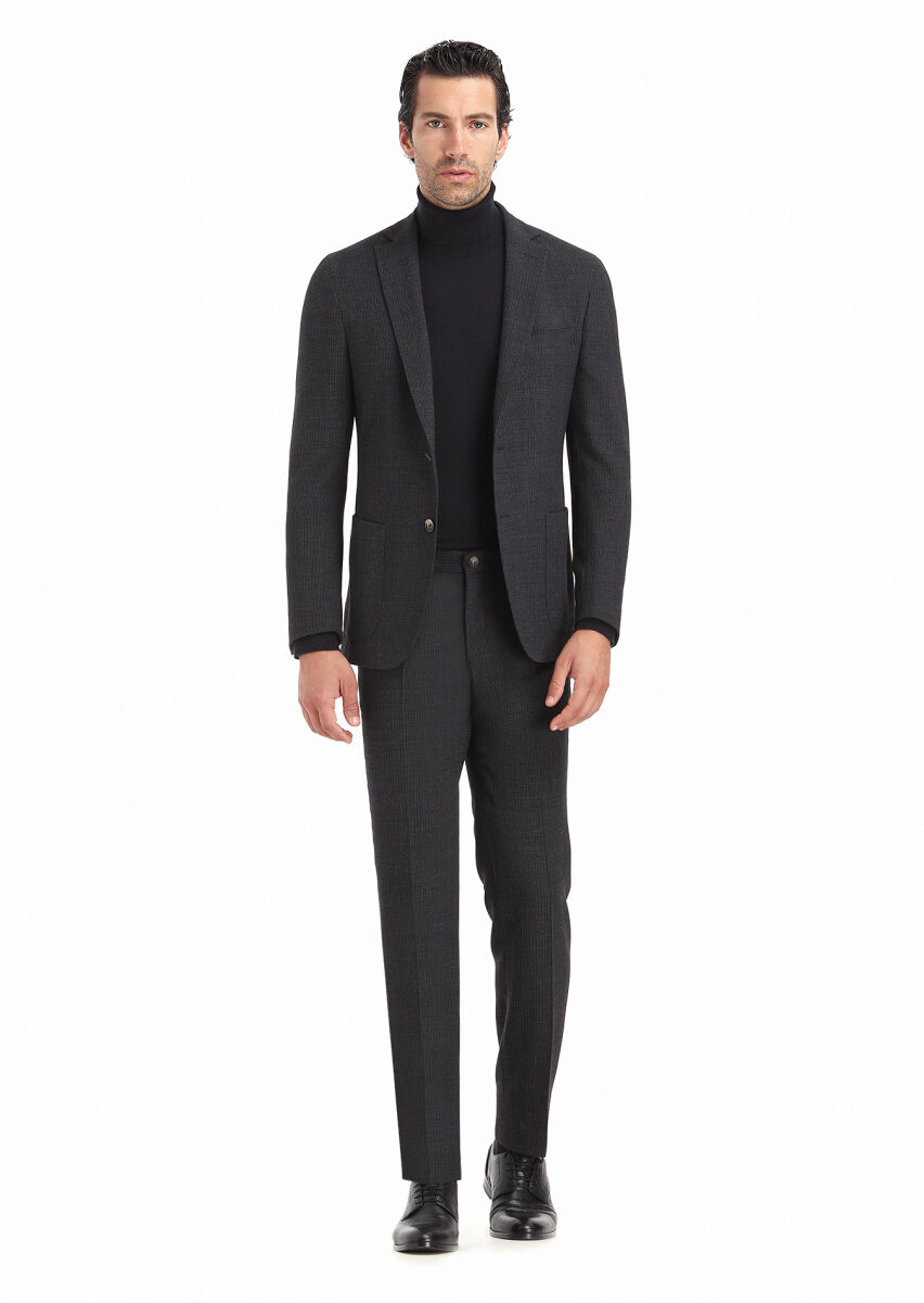 Hard Coal Patterned Shirt Shoulder Slim Fit Wool Blended Suit - 1